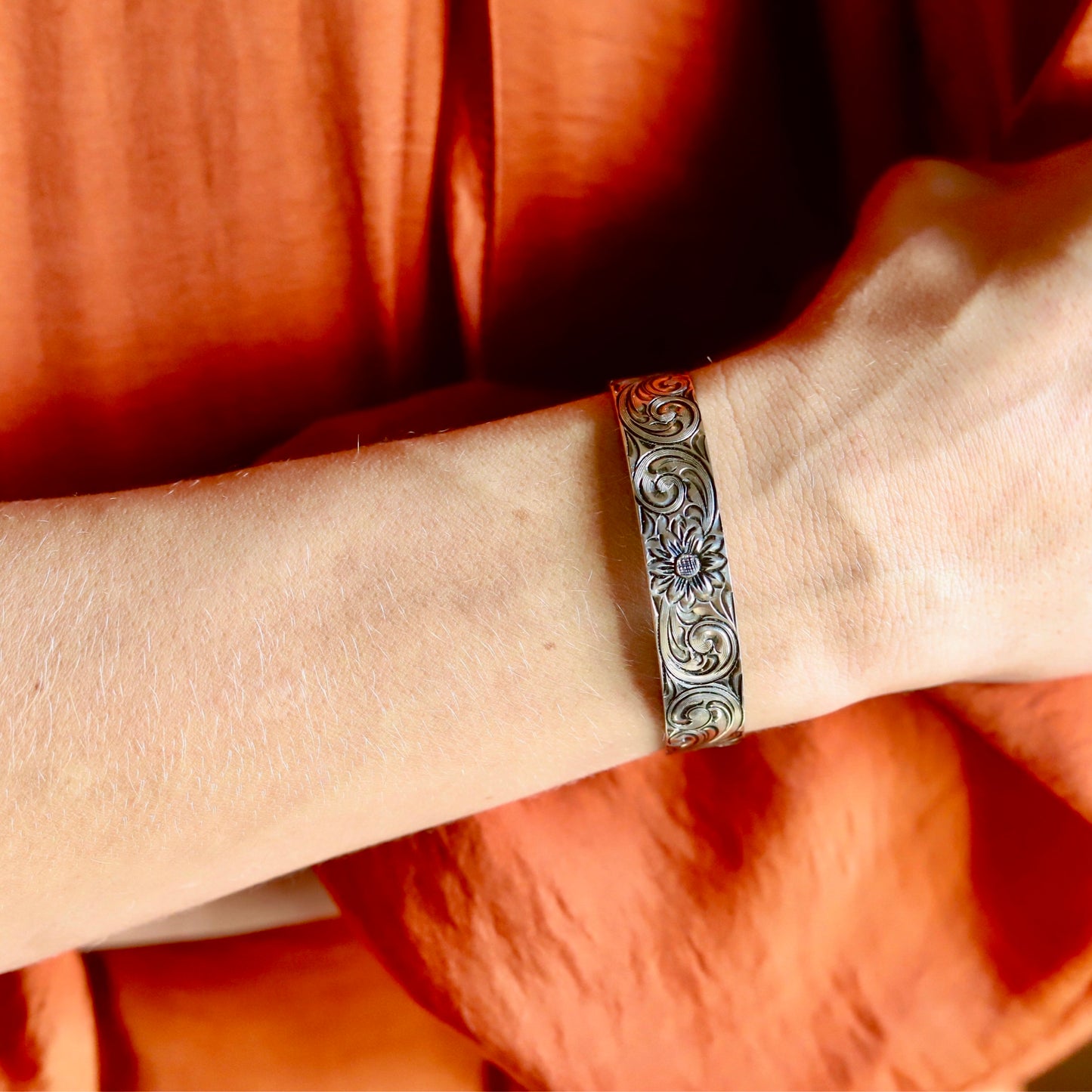 Vintage Engraved Floral Silver Bracelet