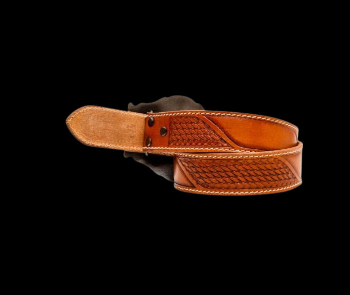 Hand Tooled Basketweave Mixed Leather Belt
