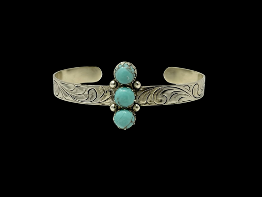 Turquoise 3 Stone Cuff Bracelet