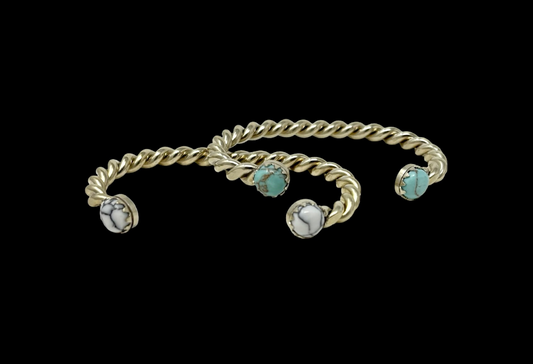 Large Twisted Wire with Stones Cuff Bracelet