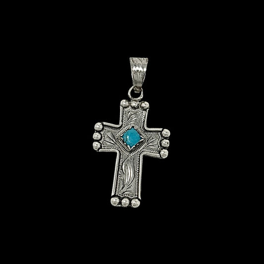 Turquoise Engraved Cross Necklace